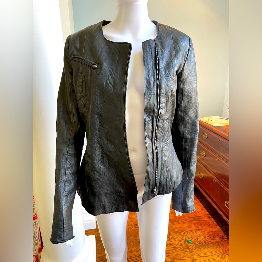 Kate Moss for TopShop black leather jacket size 12